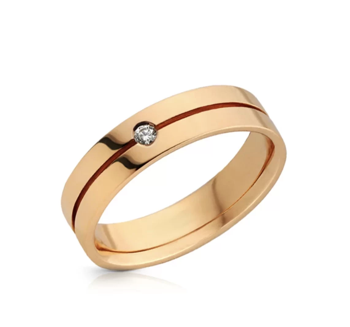 Обручальное кольцо из красного золота с бриллиантом